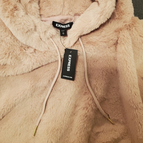 NWT Express Cozy Faux Fur Hoodie in Dusty Pink - Picture 6 of 6